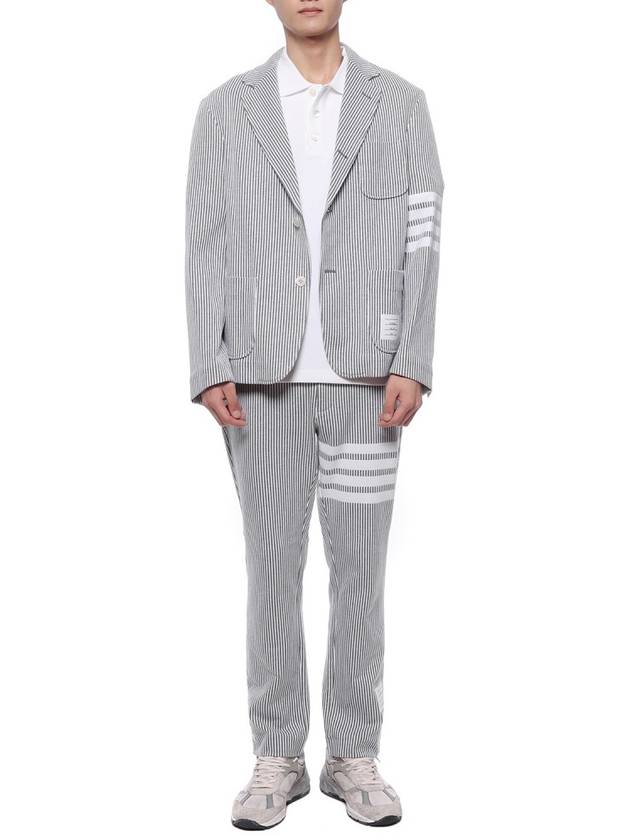 Men's 4 Bar Seesucker Loopback 4 Bar Sack Cardigan Grey - THOM BROWNE - BALAAN 4