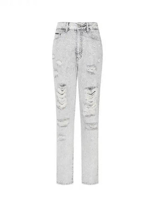 Women's Destroyed Crystal Boyfriend Jeans Light Gray 271079 - PHILIPP PLEIN - BALAAN 1