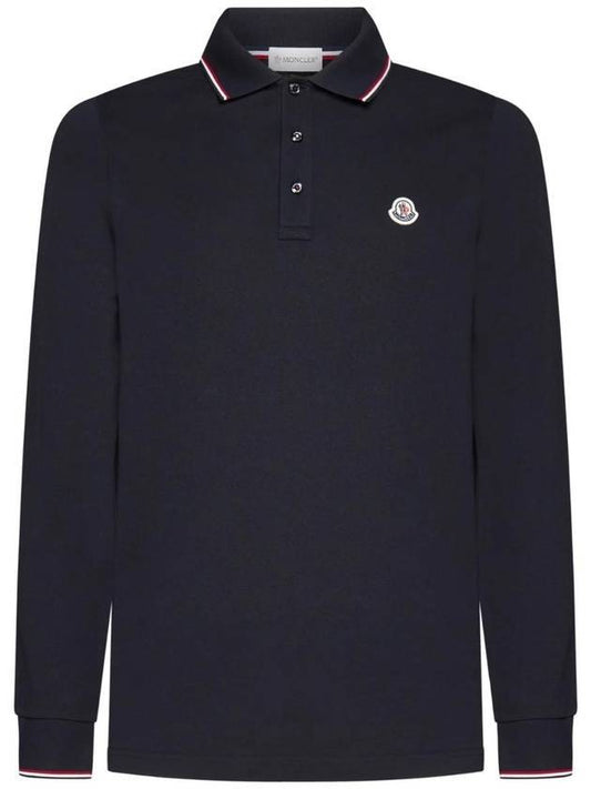 Logo Patch Cotton Long Sleeve Polo Shirt Navy Blue - MONCLER - BALAAN 1