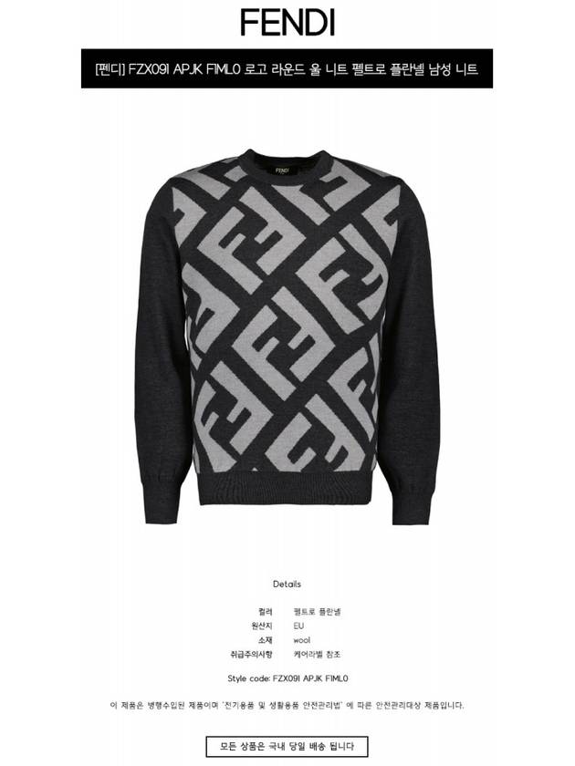 Monogram Jacquard Wool Crewneck Knit Top Grey - FENDI - BALAAN 3