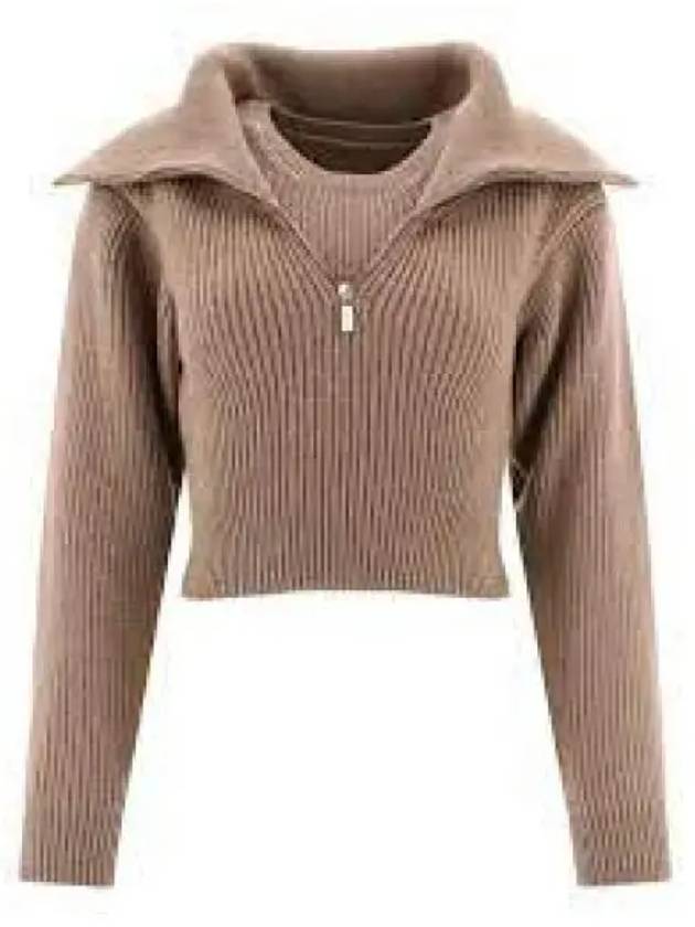 La Maille Risoul Double Collar Knit Top Dark Beige - JACQUEMUS - BALAAN 2