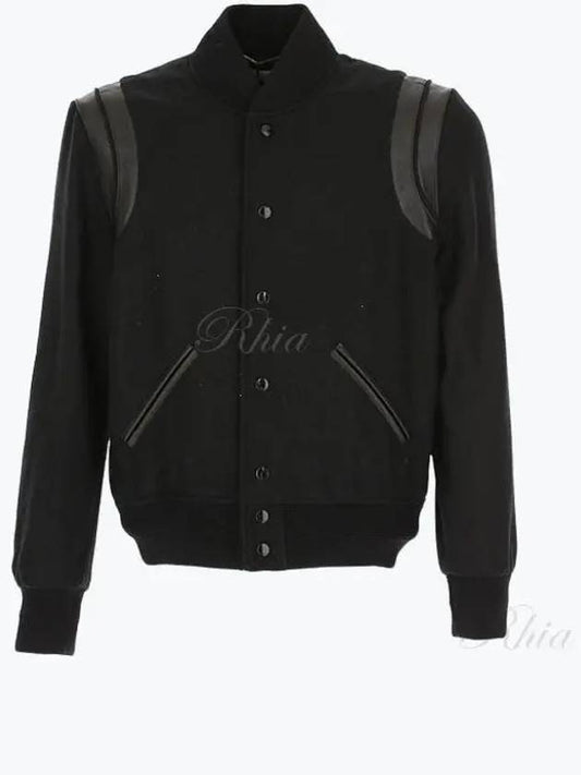 Men's Teddy Light Wool Stadium Bomber Jacket Black - SAINT LAURENT - BALAAN 2