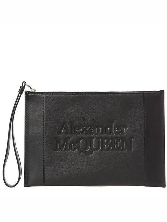 Zipper Signature Leather Clutch Bag Black - ALEXANDER MCQUEEN - BALAAN.