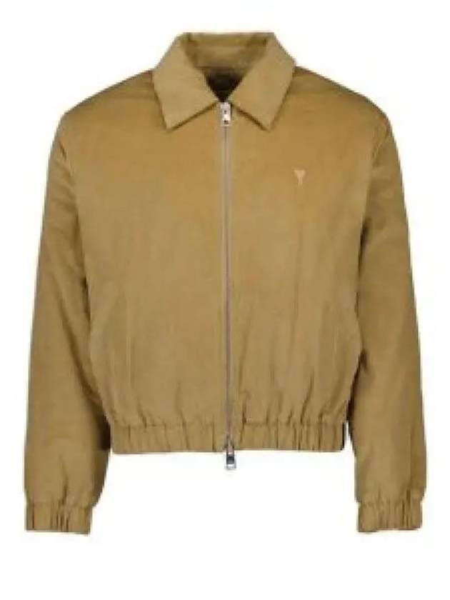 Heart Logo Corduroy Cotton Zip-Up Jacket Sand - AMI - BALAAN 2