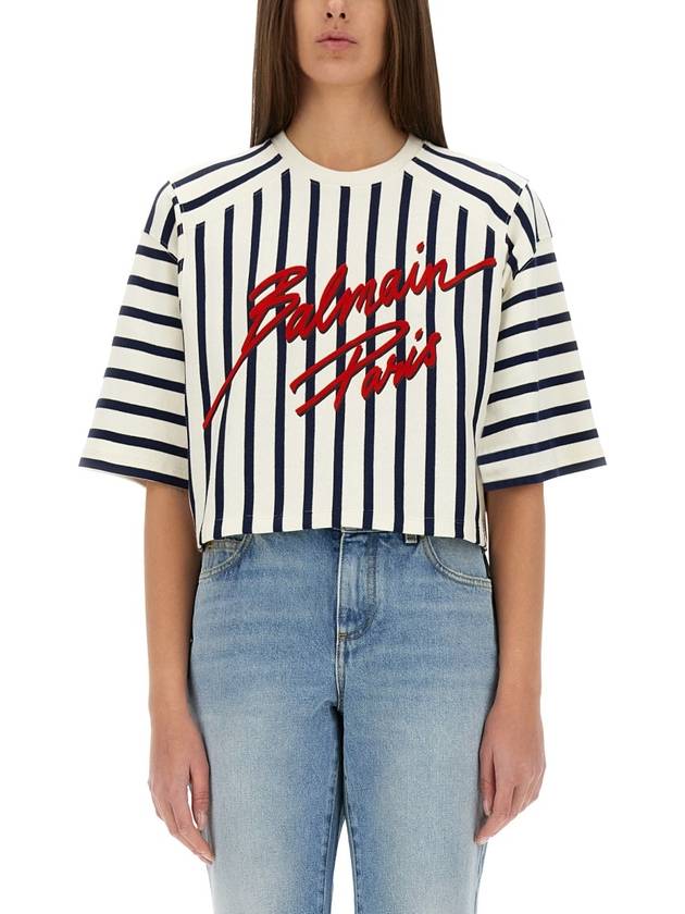 STRIPED BASEBALL T-SHIRT - BALMAIN - BALAAN 1