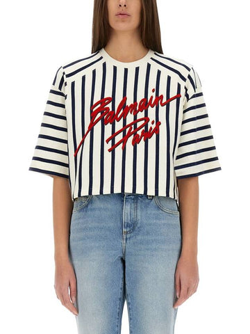 STRIPED BASEBALL T-SHIRT - BALMAIN - BALAAN 1