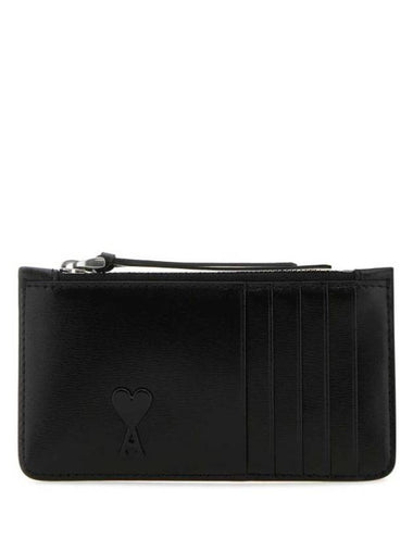 De Coeur Zippered Leather Card Wallet Black - AMI - BALAAN 1