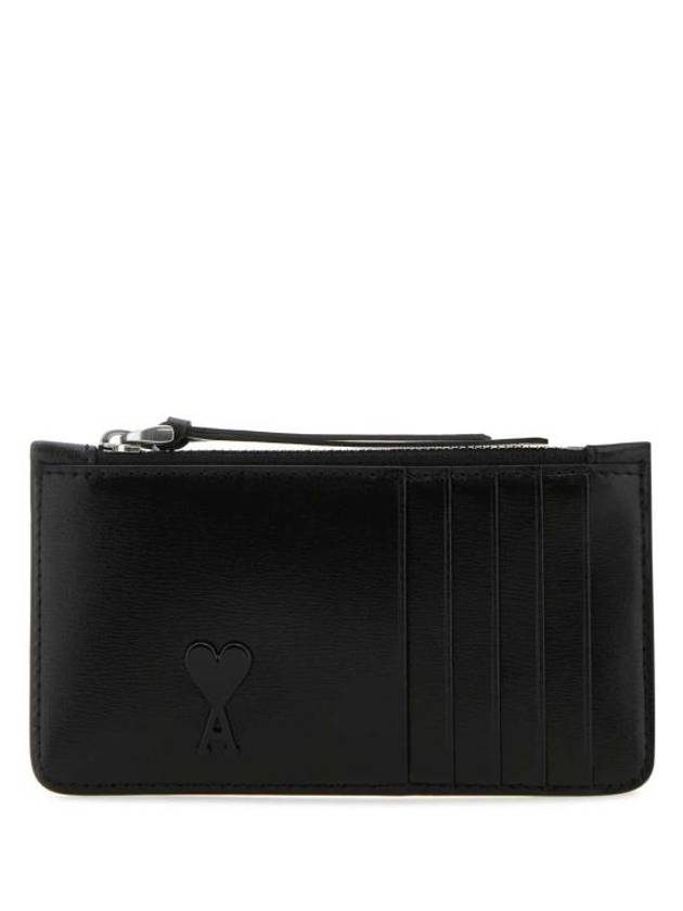 De Coeur Zippered Leather Card Wallet Black - AMI - BALAAN 1