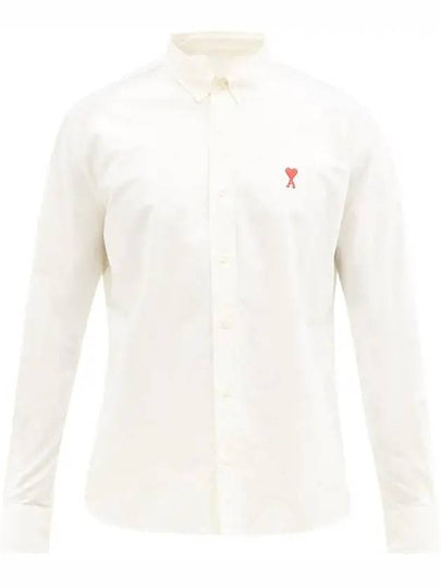 Men's Mini Heart Button Down Oxford Long Sleeve Shirt White - AMI - BALAAN 2