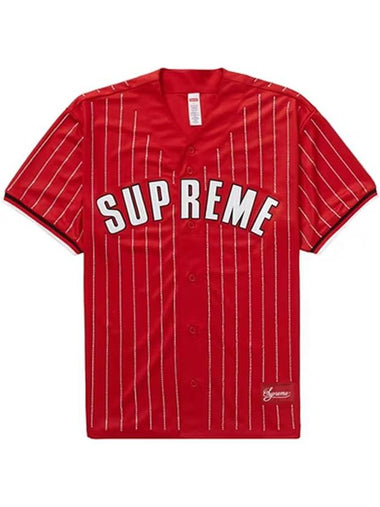 SS22KN44 RD Rhinestone Stripe Baseball Short Sleeve Jersey Red Men's Jacket TEO - SUPREME - BALAAN 1