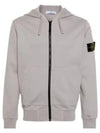 Garment Dyed Cotton Fleece Full Zip Hooded Jacket Light Grey - STONE ISLAND - BALAAN 2