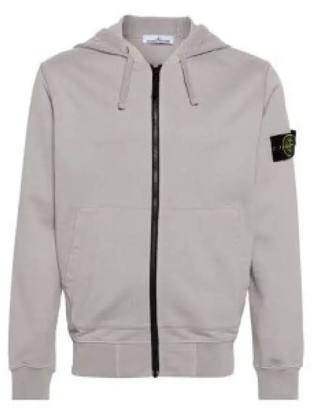 Garment Dyed Cotton Fleece Full Zip Hooded Jacket Light Grey - STONE ISLAND - BALAAN 2