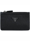 Triangle Stitch Logo Card Wallet Black - PRADA - BALAAN 3