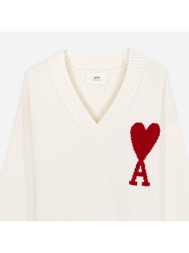 Red Logo Wool Overfit Knit Top White - AMI - BALAAN 3