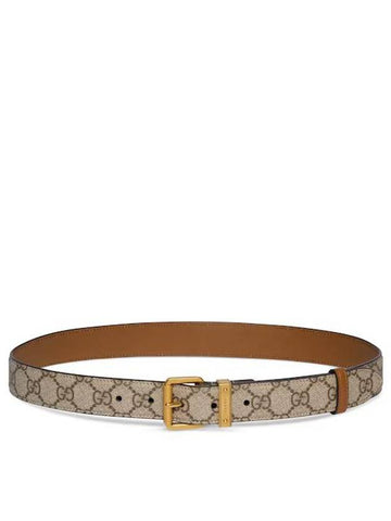 GG Emblem Square Buckle Belt Brown Beige - GUCCI - BALAAN 1