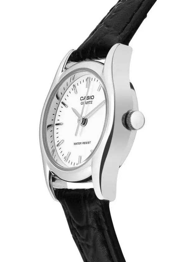 Leather Strap Analog Watch White Black - CASIO - BALAAN 3