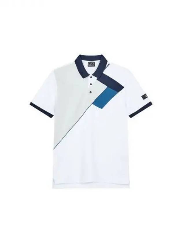 Men s EA7 Color Block Rayon Polo Shirt White 270526 - EMPORIO ARMANI - BALAAN 1