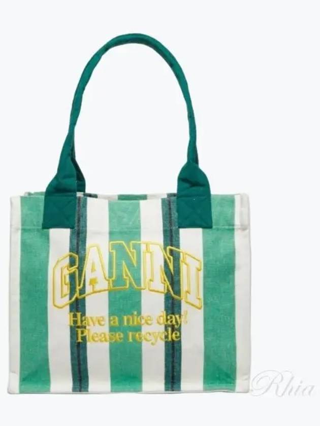 Large Striped Canvas Tote Bag Green - GANNI - BALAAN 2