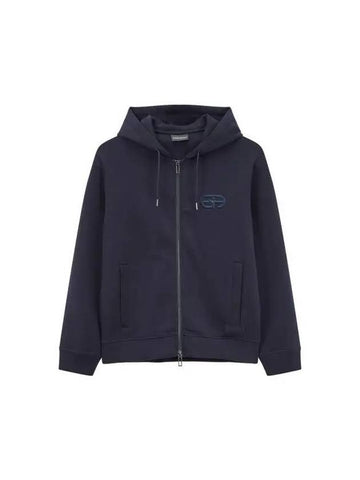 Men s Embroidered Logo Stretch Hooded Zip Up Navy - EMPORIO ARMANI - BALAAN 1