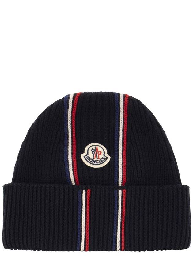 Logo Patch Knit Beanie Navy - MONCLER - BALAAN 2