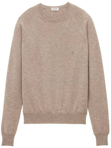 Cassandre crew neck long sleeve knit top beige - SAINT LAURENT - BALAAN 1