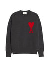 Big Heart Logo Overfit Wool Knit Top Grey - AMI - BALAAN 1