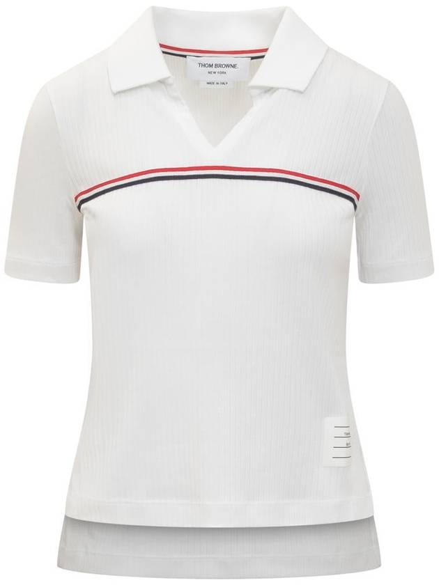 Three Stripes High Twist Rib Polo Shirt White - THOM BROWNE - BALAAN 2