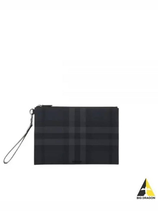 Check Large Zip Pouch Clutch Bag Charcoal - BURBERRY - BALAAN 2