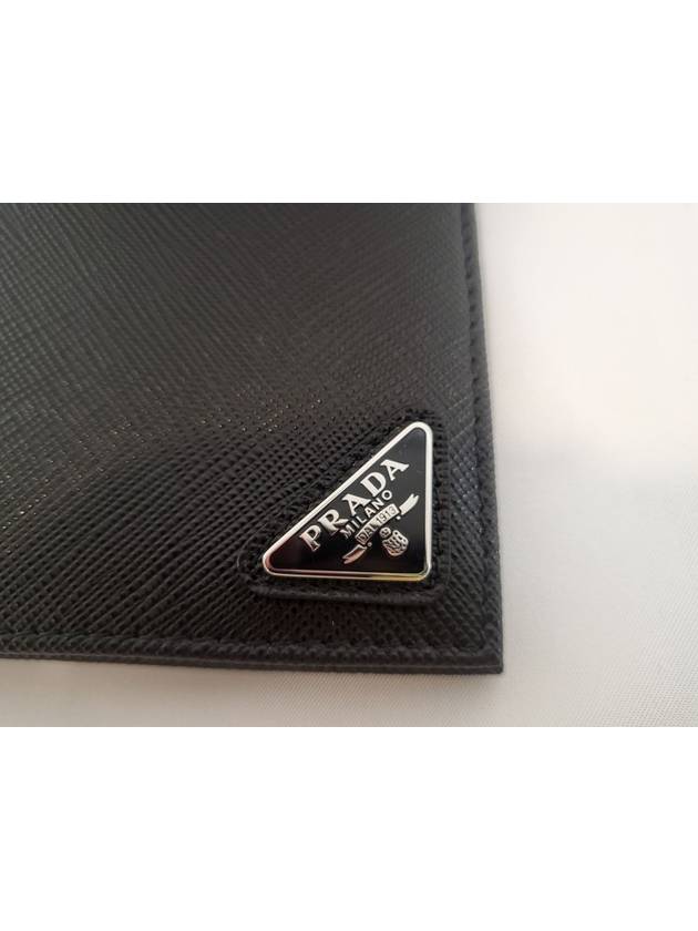 Triangle Logo Saffiano Half Wallet Black - PRADA - BALAAN 7