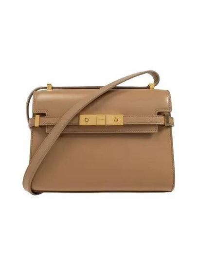 Manhattan Mini Embossed Gold-Tone Logo Leather Cross Bag Beige - SAINT LAURENT - BALAAN 2