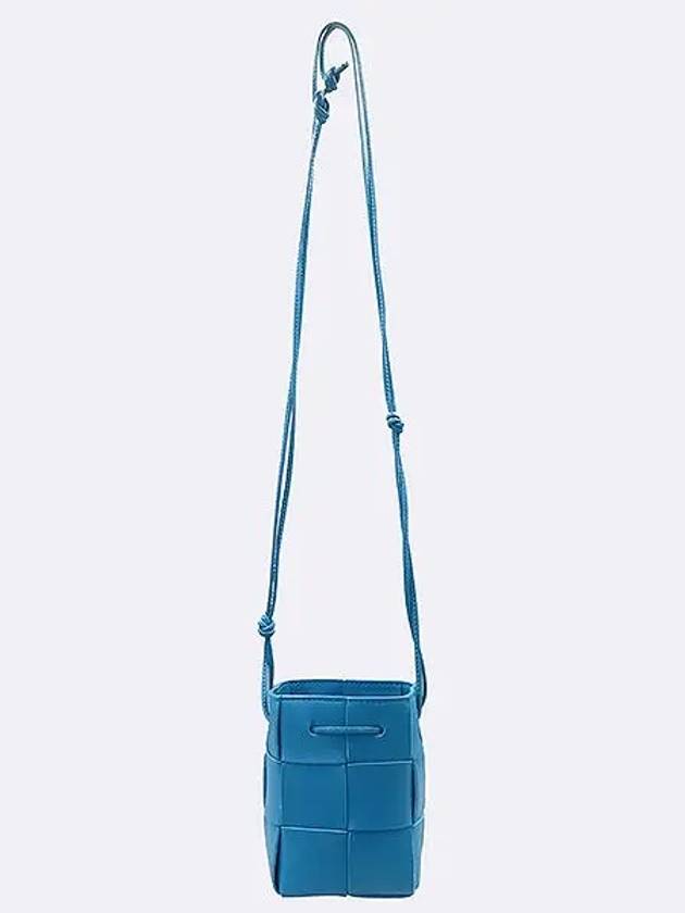 680217 Blue color lambskin intrecciato mini cassette bucket bag - BOTTEGA VENETA - BALAAN 4