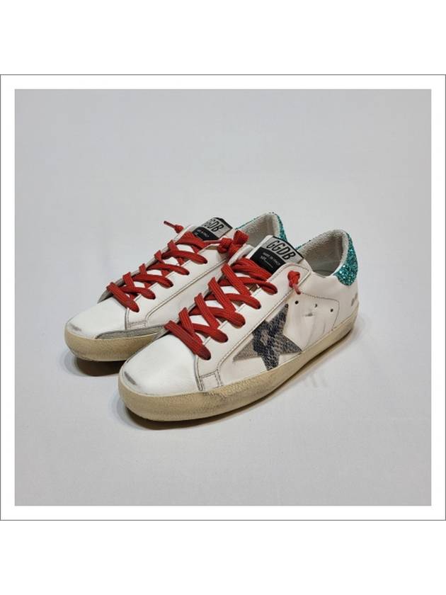 Women's Python Star Green Glitter Tab Superstar Low Top Sneakers White - GOLDEN GOOSE - BALAAN 2