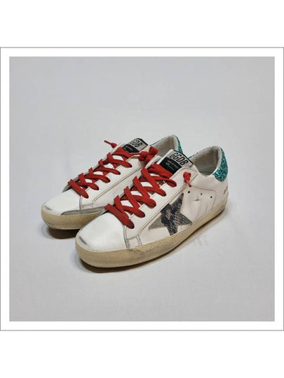 Women's Python Star Green Glitter Tab Superstar Low Top Sneakers White - GOLDEN GOOSE - BALAAN 2