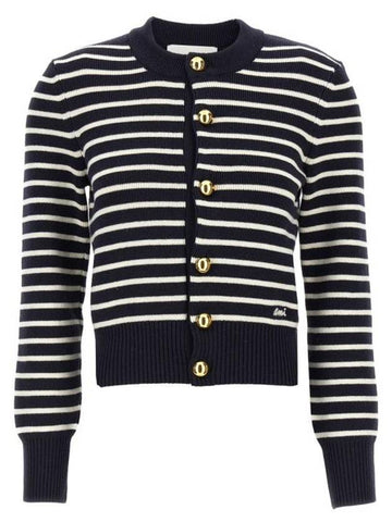 Sweater FKC039 KN00614023 NAVY BLUE OFF WHITE - AMI - BALAAN 1