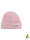 Logo Patch Knit Beanie Pink - GANNI - BALAAN 2