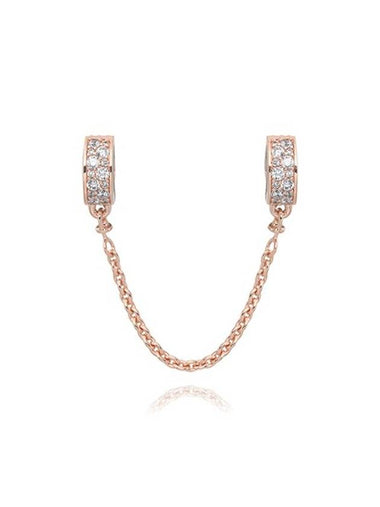 Clear Pave Safety Chain Clip Bracelet Charm Rose Gold - PANDORA - BALAAN 1