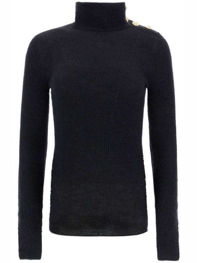 Mohair embossed button turtleneck black - BALMAIN - BALAAN 2