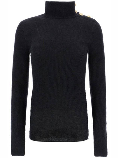 Mohair embossed button turtleneck black - BALMAIN - BALAAN 2