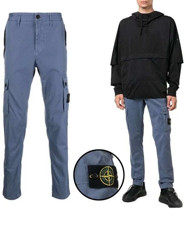 Logo Wappen Cargo Straight Pants Blue - STONE ISLAND - BALAAN.