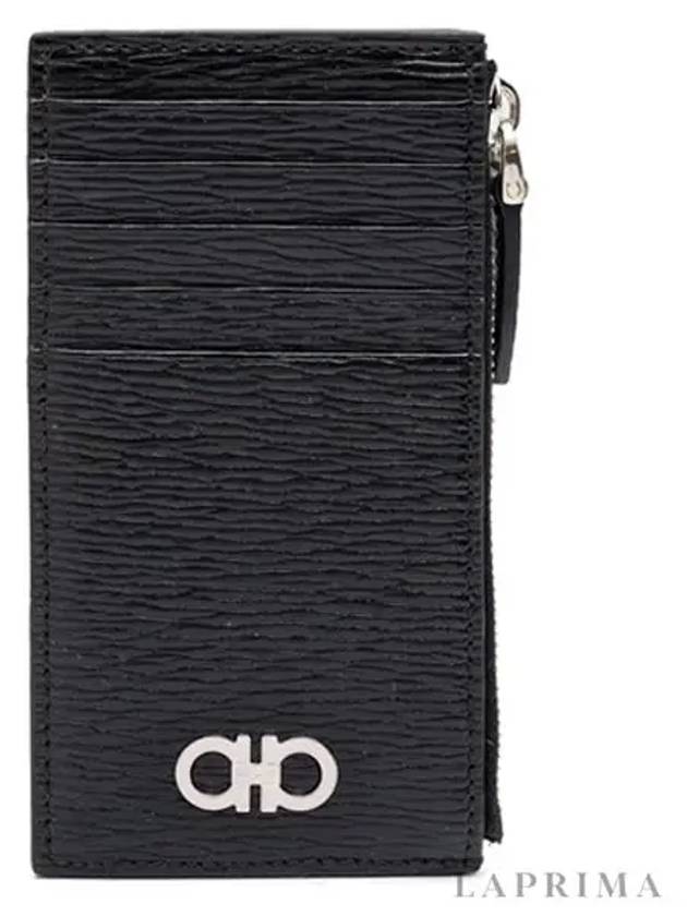 Salvatore leather Gancini zipper card wallet black - SALVATORE FERRAGAMO - BALAAN.