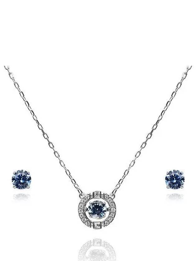 Sparkling Dance Round Earrings Necklace Set Blue Silver - SWAROVSKI - BALAAN 2