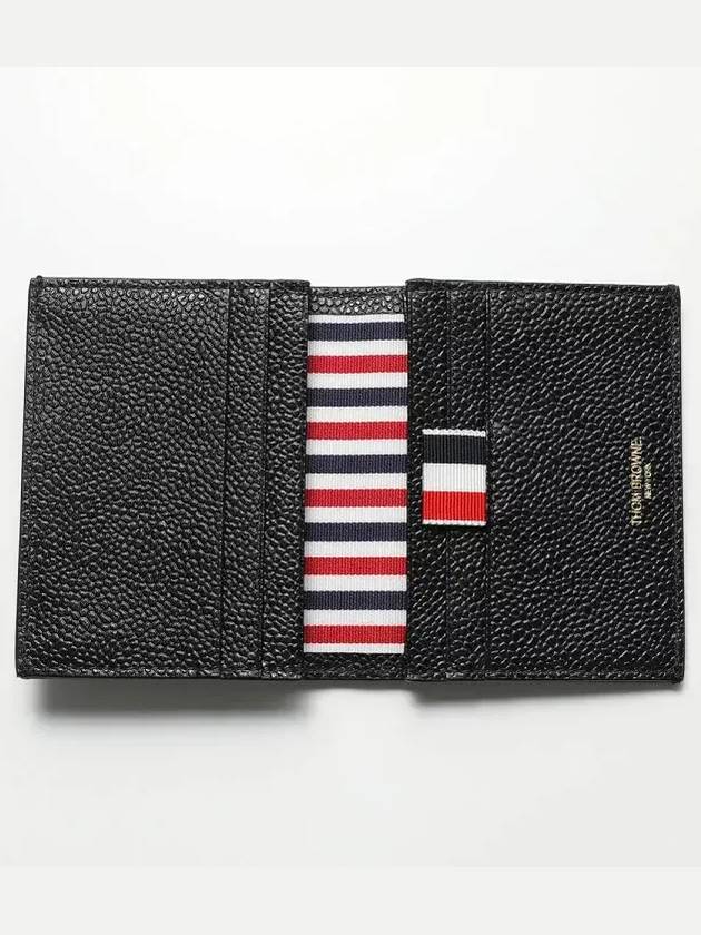 Pebble Grained Leather Double Card Wallet Black - THOM BROWNE - BALAAN 3