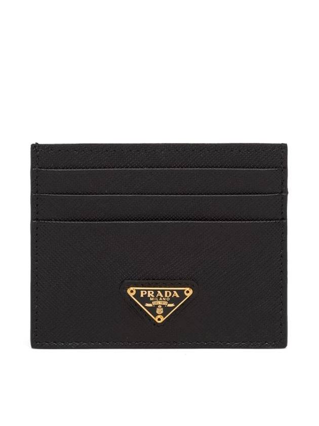 Saffiano Leather Triangle Logo Card Wallet Black Gold - PRADA - BALAAN 2