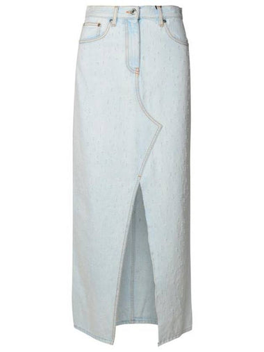 Central Split Denim Long A-Line Skirt Light Blue - MSGM - BALAAN 1