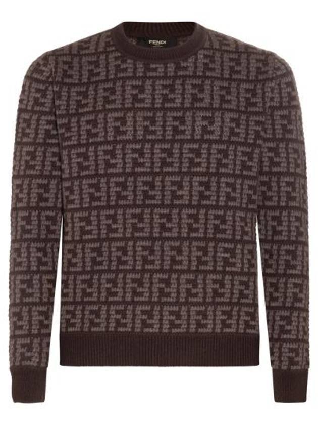 Men's Monogram Intarsia Knit Top Grey - FENDI - BALAAN 1