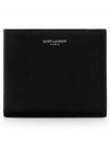 Classic Logo Textured Leather Half Wallet Black - SAINT LAURENT - BALAAN 2