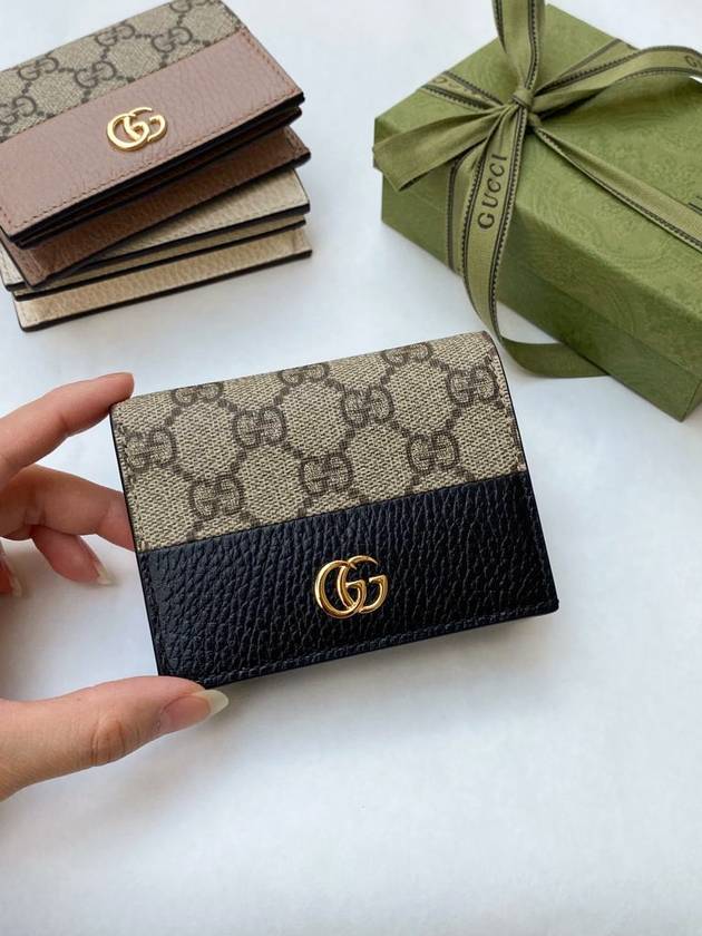 GG Marmont Supreme Canvas Bifold Card Wallet Beige Black - GUCCI - BALAAN 2