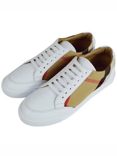 House Check Leather Sneakers Optic White - BURBERRY - BALAAN 2