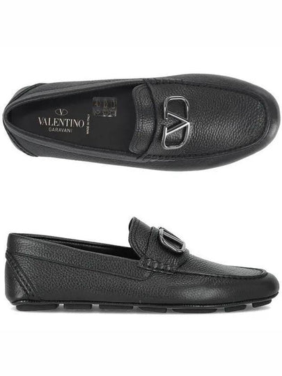 V Logo Signature Calfskin Driving Shoes Black - VALENTINO - BALAAN 2