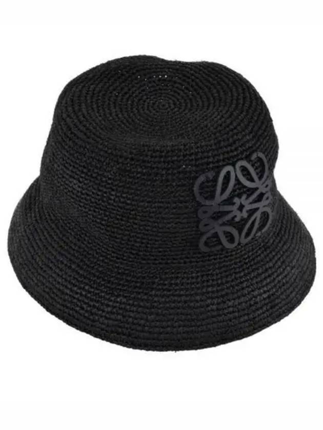 Raffia Calfskin Bucket Hat Black - LOEWE - BALAAN 2